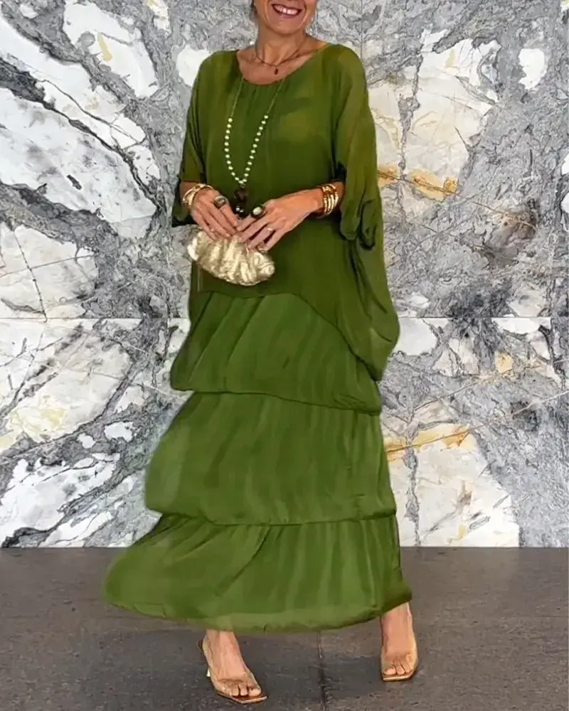 slim fit dress slacks Buxom Couture Women's Flutter Sleeve Cotton & Linen Shift Dress - Green main image 0