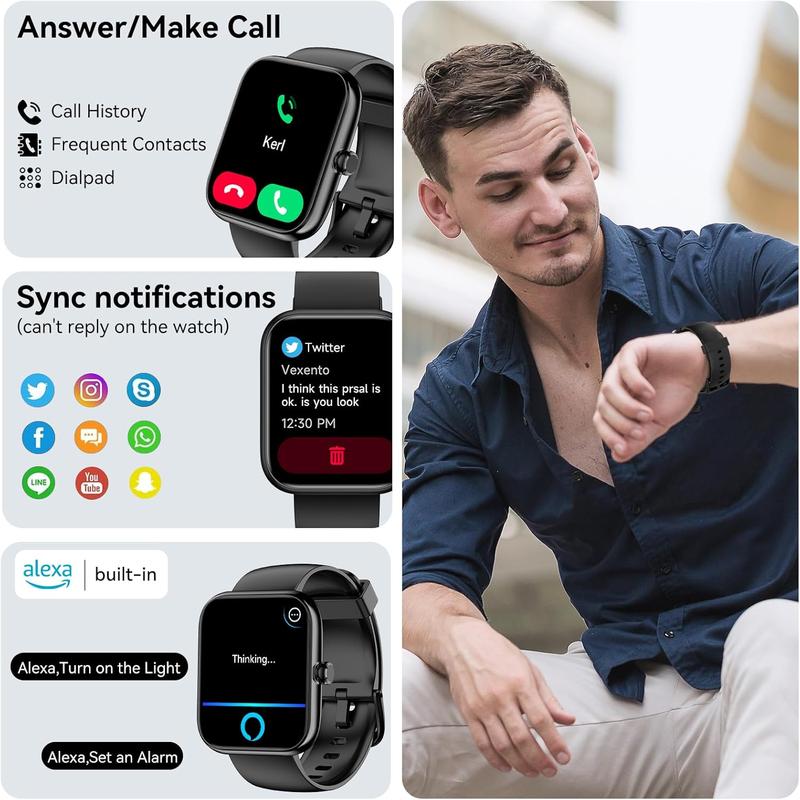 Smart Watch for Men Women Compatible with iOS Android Phone, 1.83" Full Touchscreen IP68 Waterproof Smartwatch,Fitness Tracker with Make/Recive Call 100+ Sport Modes Heart Rate/Sleep Monitor