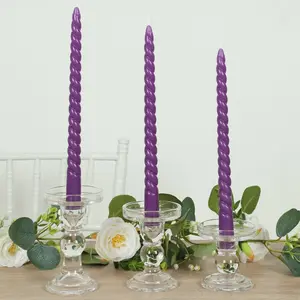 12-Pack Taper Candles 11" Spiral Long Burn Wick Design Purple - Premium Unscented Wax Dinner Candle Sticks
