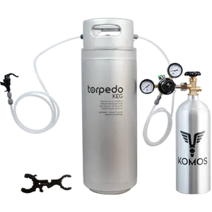 KOMOS® Homebrew Kegging Kit | Ball Lock Keg | Slimline Torpedo Keg | Premium Dual Gauge Regulator | Easy Push Connect Fittings