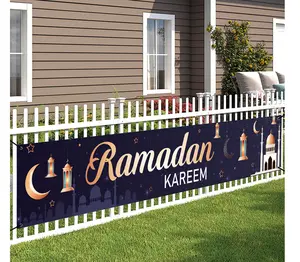Ramadan Kareem Long Hanging Banner Gold Lantern