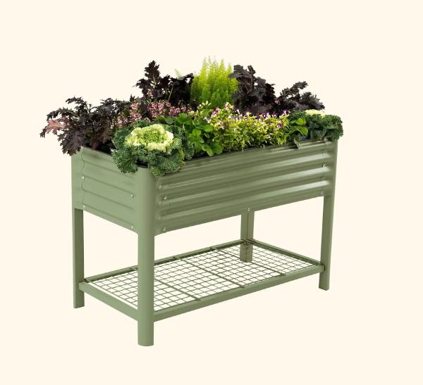 Vego Garden Rolling Elevated Raised Garden Bed V Series with Lockable Wheels & Storage Rack for Patio Porch 700 Lbs Capacity Outdoor Planter Box for Vegetables Flowers Herbs Heavy Duty Olive Green