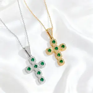 Trending Emerald Cross Pendant Necklace - Hypoallergenic Faith Jewelry for Women, 18K Gold & Silver Plated, Dazzling Emerald Design, Perfect Gift for Her