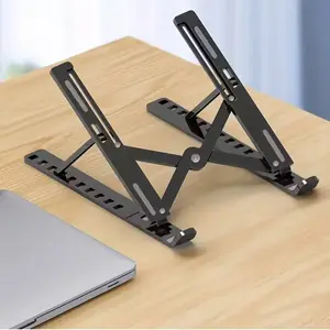 Adjustable Foldable Black Laptop Stand with Cooling Base – 10-Level Height, Single Fork Portable ABS Desktop & Tablet Stand for All Notebooks