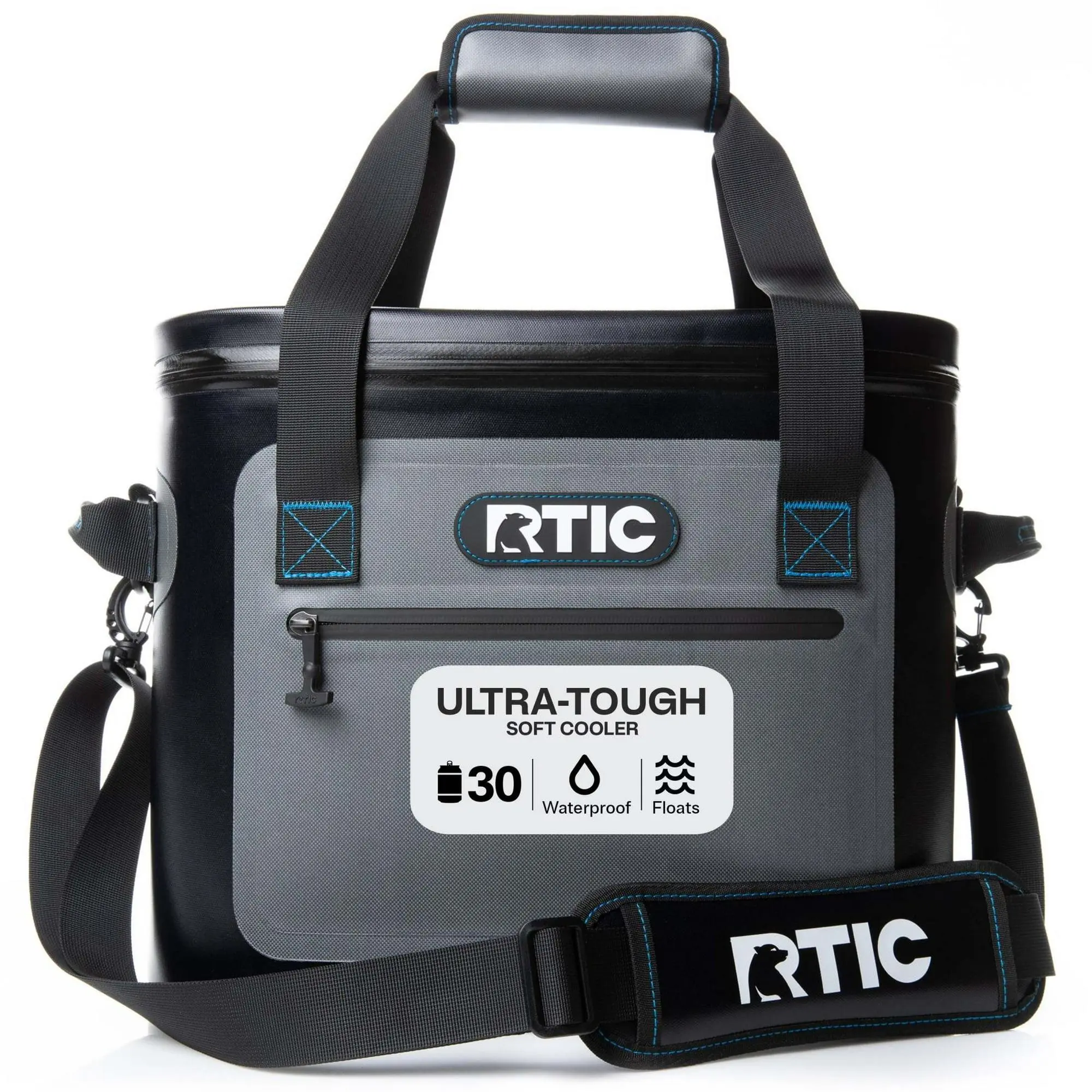 RTIC 30-Can, 20 Qt, Ultra-Tough Soft-Sided Cooler, Leakproof, Waterproof, Blue / Grey