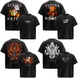 Obito on Naruto Anime Manga Acid Washed 230GSM Heavyweight Cotton T Shirt Collection - Size S to 3XL - Unisex Vintage Streetwear Oversized Crewneck Merch - Gift for Anime Fans