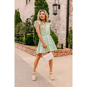Parkside Picnic Gingham Romper in Lime