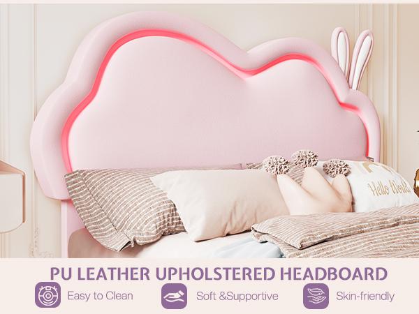 Amerlife Floating Bed Frame with LED Adjustable Headboard, Cute Leather Upholstered Platform Bed Frame with Wood Slats Support, Easy Assembly, No Box Spring Needed, Pink OR White Bed Frame camas con luces