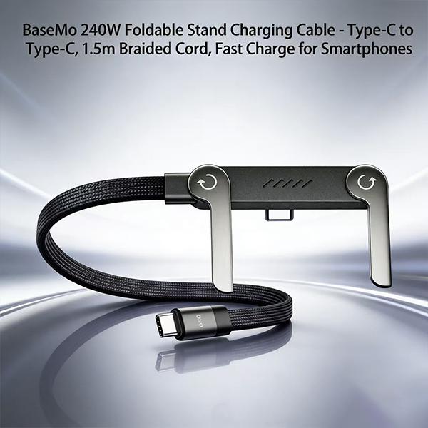 Invisible Holder Charger Cable with Stand, 240w super fast charging 2-in-1 Fast Charging Cord & Phone Stand forGaming, Office, Car Travel, Compatible with iPhoneSamsung Type-C charginle Blackg cab