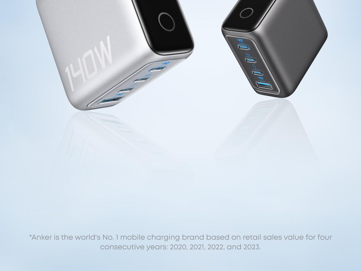 [Live Only] Anker 140W Laptop Charger, 4-Port Multi-Device Charging, 140W Max USB-C Charger, Advanced GaN Power, Intuitive Touch Controls, for MacBook, iPhone 16 Series, Galaxy, Pixel, and More