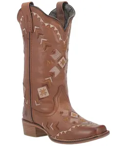 Dingo Women's Mesa Southwestern Embroidered Leather Western Boot Square Toe - Di 725-Tan