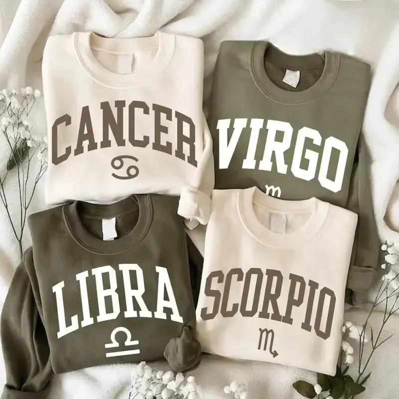 All 12 Zodiac Sign Sweatshirt – Astrology Sign Graphic Crewneck for Men and Women, Cozy Horoscope Pullover with Bold College Letter Design, Perfect Gift for Zodiac Lovers