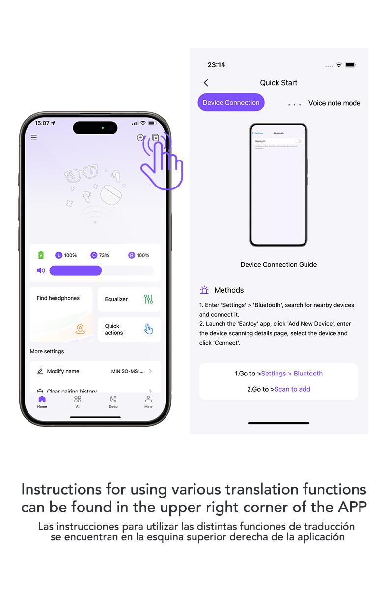 MINISO MS188 AI Earphones Wireless 134 Languages AI Translation Bluetooth Smart Earbuds with LCD Screen Charging Case APP Chargeable Black