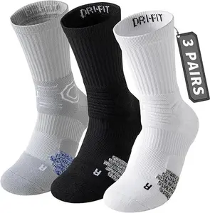 Compression Running Socks 3 Pairs for Men,Cushion Anti-Blister Crew Socks,Moisture Wicking Athletic Basketball Hiking US Men‘s Shoe Size 7-11