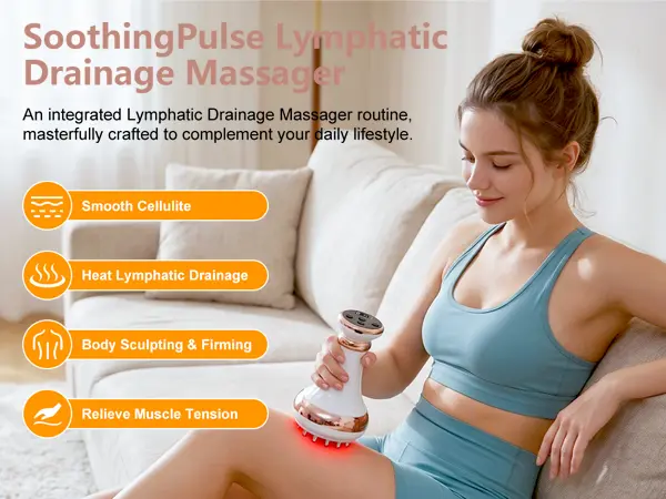 Lymphatic Drainage Massager & Anti-Cellulite Massage Tool, Body Sculpting Device for Arms, Legs & Stomach, Supports Smoother Skin, with Gentle Warming & Vibration, White