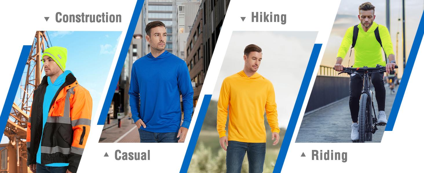 ProtectX 2 Pack UPF 50+ Hoodie Sun Protection Shirt Lightweight Long Sleeve Hi Vis Hooded Shirt Quick-Dry SPF UV Shirt Active Wear