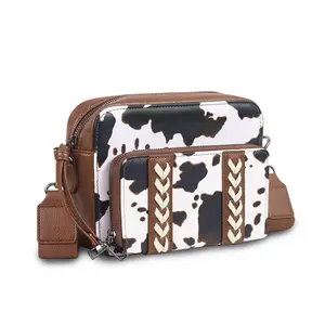 Ladies Crossbody Bag Cow Pattern Multifunctional Child and Mother Bag Shoulder Bag Removable Anti-Magnetic Anti-Theft Brush Wallet