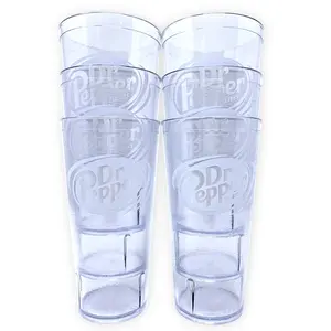 24oz Restaurant Grade Dr. Pepper Clear Heavy-Duty Plastic Tumblers - Reusable, Shatterproof, Stackable, BPA Free Drinkware Cups