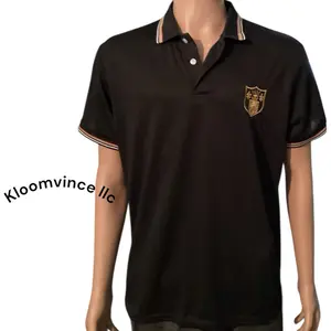 Kloomvince llc Black Polo Shirt with Gold Logo Design and Tipped Sleeves for Men large black polo shirt