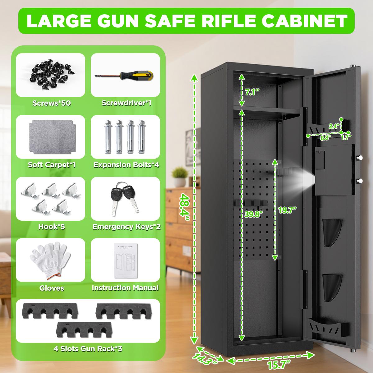 ACTIGER Large Long Gun Safe Cabinet Easy Assembly for Rifles and Pistols with Quick Access Digital Keypad Removable Shelves Anti-Theft Design for Home Security Storage Thick Steel