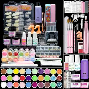 Acrylic Nail Kit with Drill: Professional Acrylic Nail Set for Beginners with Everything U V Light 3 Color Gel Polish Decorations Nails Tools for Home Salon Use Christmas Gift Set