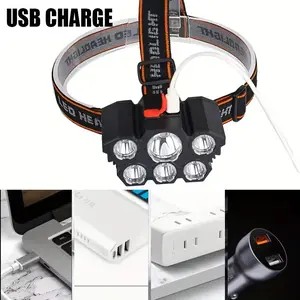Buy 1 Get 1 Free, Total Of 2pcs Multifunctional 5LED Headlight Head Mounted Flashlight Outdoor USB Charging Fishing Headlight Strong Bald Head Light 4-Mode Headlight Flashlight, Used For Outdoor Running, Hunting, Hiking, Camping