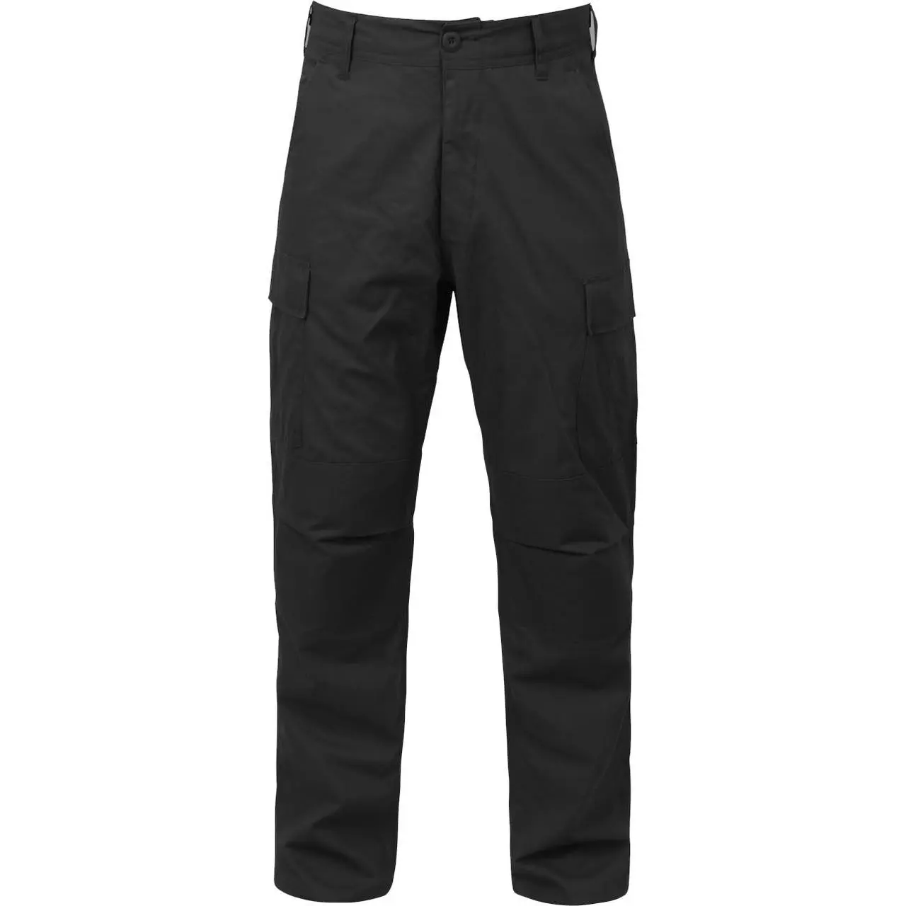 Black Solid Military Rip-Stop BDU Cargo Bottoms Fatigue Trouser Pants