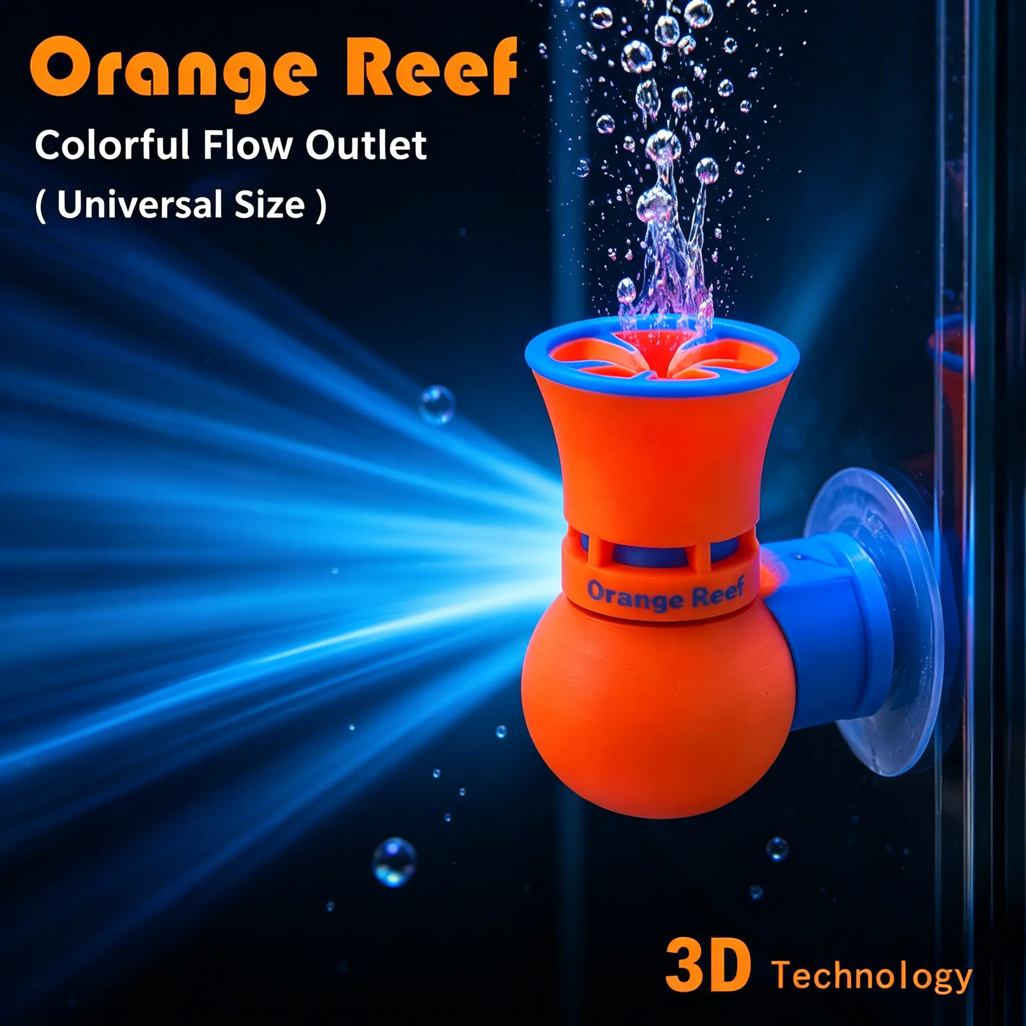 3D Printed Orange Fluorescent Neon Glow Aquarium Flow Diffuser Nozzle - Dual Safe Material, Compact Contemporary Design, Universal Reef-Safe Return Pipe Fitting for Reef Tanks & Aquarium Pumps (Eliminates Dead Spots, Suction Mount Option)