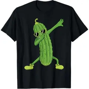 Casual T-shirt Dabbing Pickle Dancing Cucumber Lover Unisex-Kids and Adults Black T-Shirt