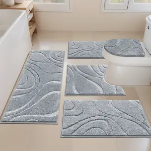 [SpringGlowUp] HEBEMAT Washable Bathroom Rugs Sets 5 Piece, Soft Absorbent Microfiber Bath Mat for Bathroom, Non Slip Washable Bath Rug Set with Toilet Cover, Bath Runner and U-Shaped Contour Toilet Rug