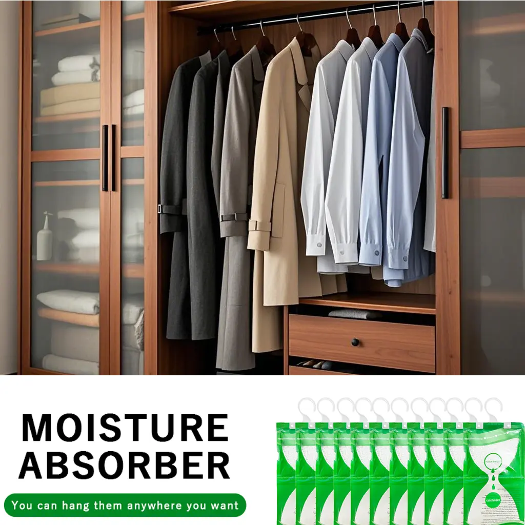 10PCS Hanging Dehumidifier Bags - Moisture Absorbers for Closet, 30x16cm, 36-Month Shelf Life, Alcohol-Free, Non-Aerosol Humidity Control for RVs/Boat Cabins, Home Mold & Damp Proofing Supplies