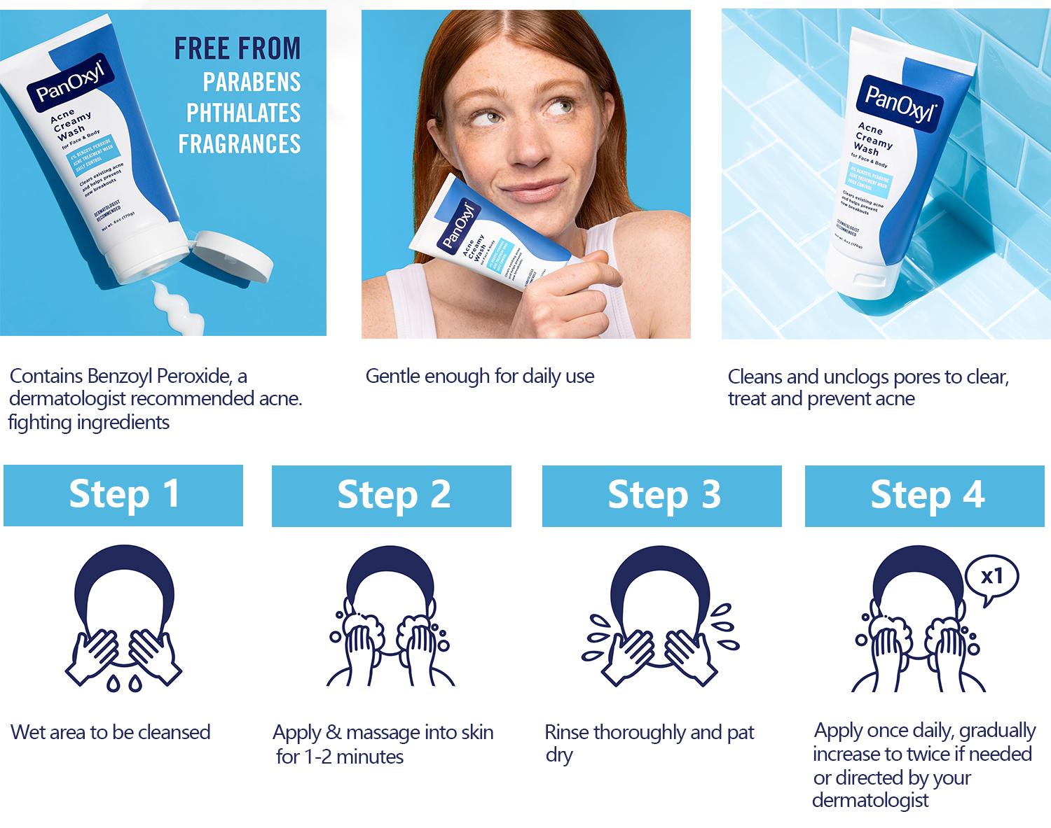 [PanOxyl official] PanOxyl Hydrating Acne Creamy Wash with 4% Benzoyl Peroxide - Skincare，6 oz （170g） Facial Daily