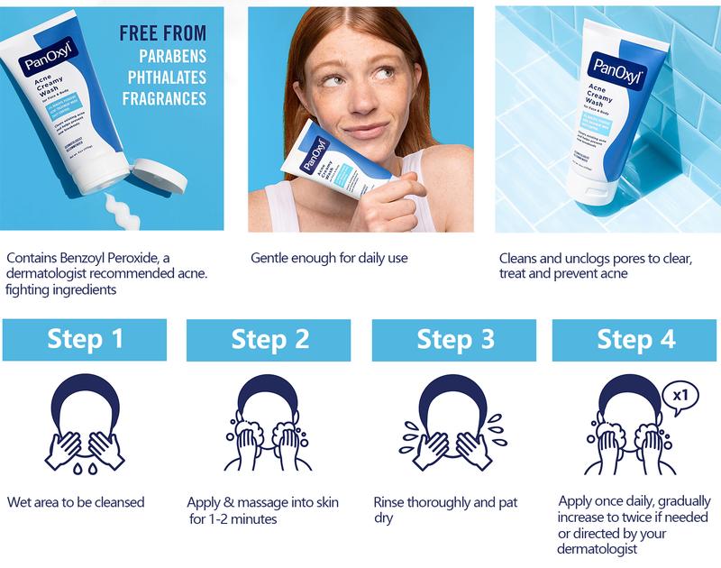 [PanOxyl official] PanOxyl Hydrating Acne Creamy Wash with 4% Benzoyl Peroxide - Skincare，6 oz （170g） Facial Daily