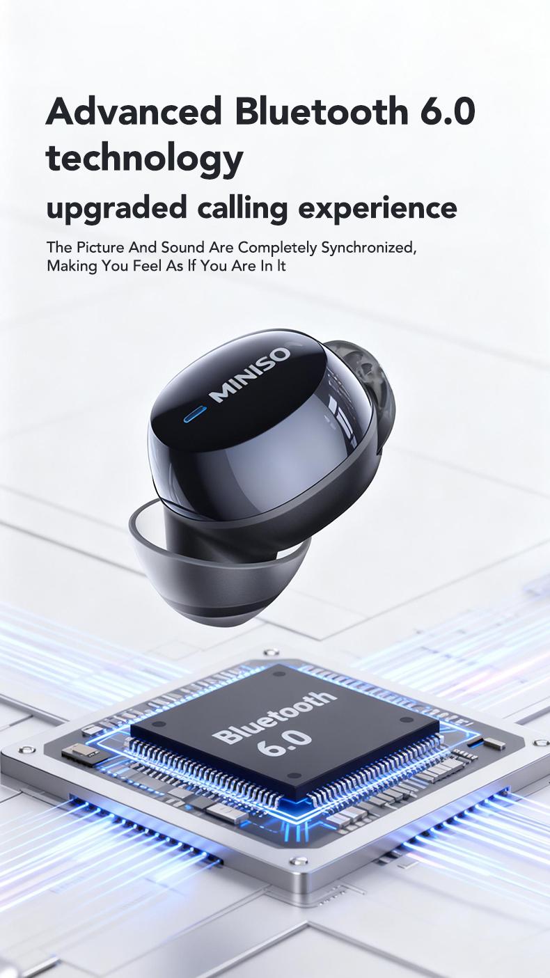 MINISO MS216 Sleep Headphones, comes with free sleep earplugs, buy one get one free.  These mini wireless Bluetooth 6.0 earbuds feature liquid silicone material, high-definition sound quality, and a battery level display. Suitable for work and travel.