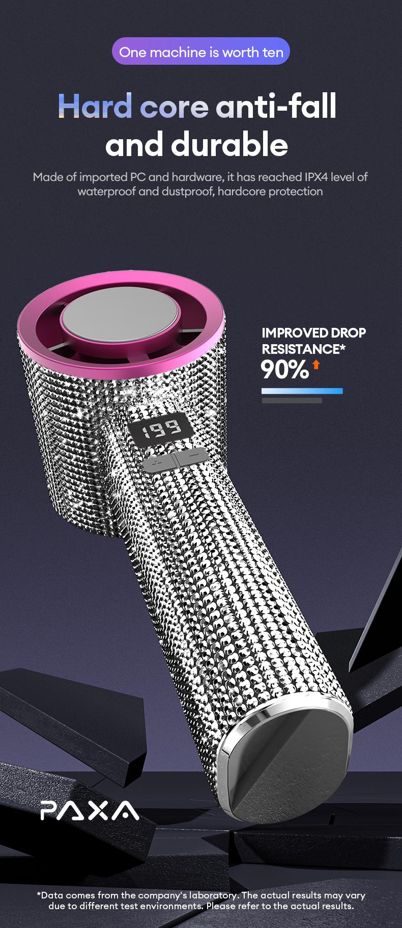 PAXA M15 Full Diamond Luxury Craftsmanship Portable Handheld Turbo Fan, 3 Gear Wind, Rechargeable Long Battery Life Hand Fan With Digital Display For Outdoor Activities, Travel, Office, Wonmen's gift