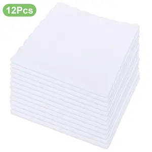 12Pcs 100% Cotton Handkerchiefs for Men Women - Classic Soft White Hankies,12 Inch Pocket Hanky,Pocket Squares for Party Wedding Gift