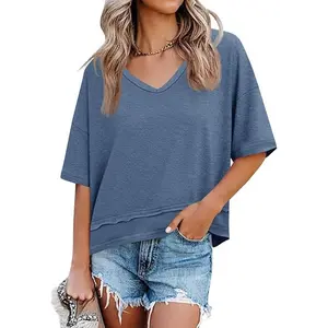 Cicy Bell Women's Summer V Neck T Shirts Casual Short Sleeve Flowy Tops Cute Loose Fit Basic Tees Premium Blend Fabric Flattering V Neckline