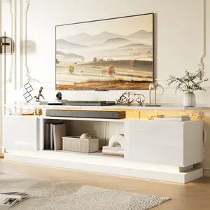 【TV STAND ONLY】oneinmil 70 Inch White TV Stand, Modern Entertainment Center with Storage, Media Console for Living Room&Bedroom circle dinner table coffee  rectangular wooden cookie  lounge sofa side couch pantry cabinet Bathroom Adjustable Tall square