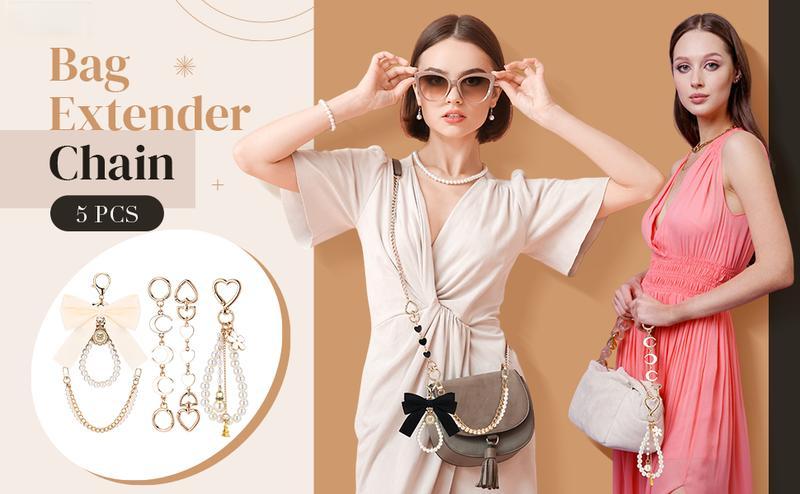 5 Pcs Bag Extender Chain Pearl Purse Chain Ribbon Bow Keychain Extender Bag Strap Purse Charms Accessories for Handbag