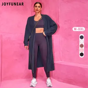 Joyfunear Women's Casual Long Knit Cardigan Faux Fur Coats with Long Sleeves Solid Color Design for Winter Wear Elegant Womenswear Fluffy Knitwear