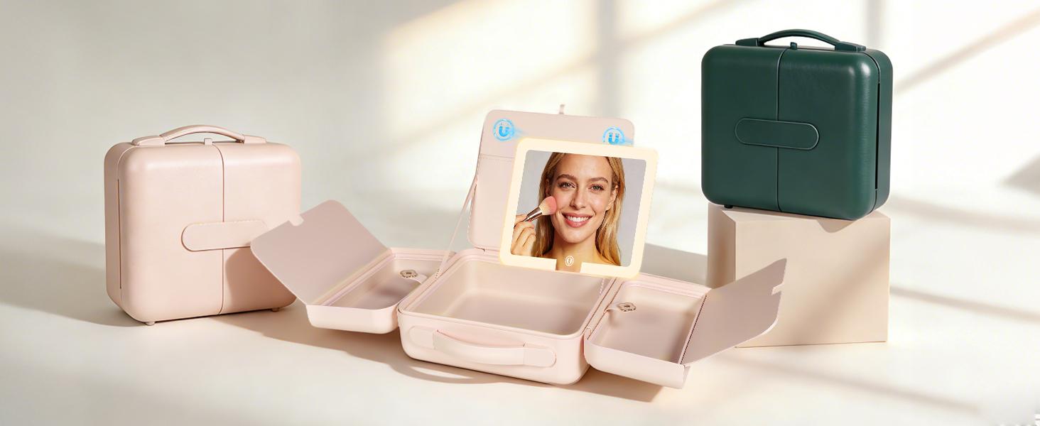 All-in-One Makeup Bag with Magnetic LED Mirror, Portable Travel Makeup Bag, 3 Color Lighting Modes, Rechargeable Makeup Artist Organizer, Moving Vanity Case Cosmetic Organizer for Women & Girls, Adjustable Brightness,  Large Capacity Gift for Her