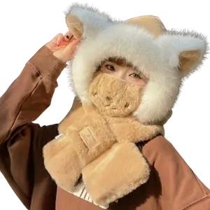 Cute & Cozy 3-in-1 2026 Winter Set: Faux Fur Hat + Scarf + Mask - Windproof All-around Protection