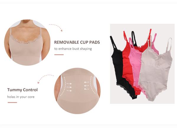 FeelinGirl Women Lace Bodysuit Scoop Neck Sleeveless Cami Spaghetti Strap Tank Tops Shapewear Thong Body Suits Gift Womenswear Comfort dealsforyoudays