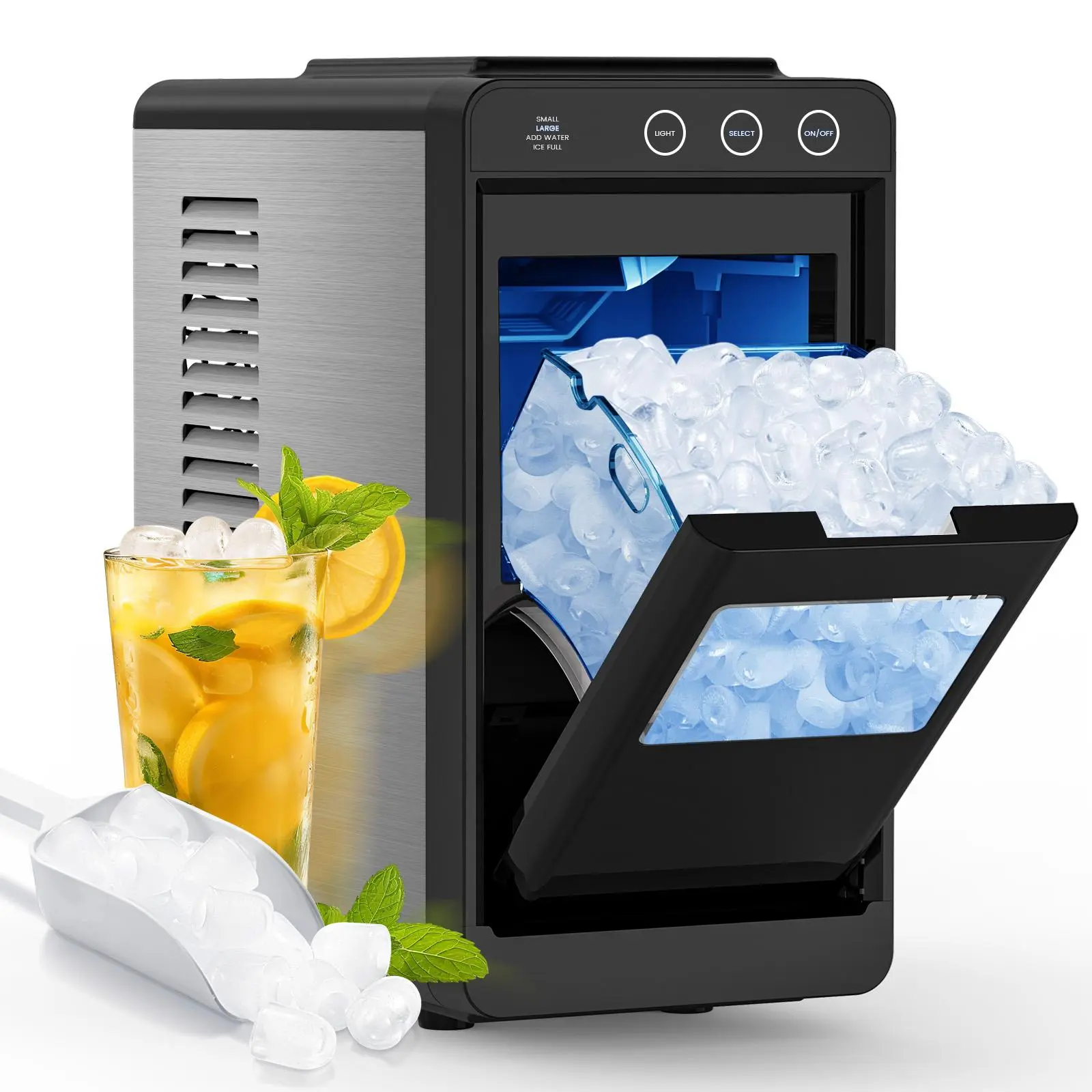 COWSAR Countertop Bullet Ice Maker Machine with Self-Cleaning & Light, Fast Ice Making, LED Control, Pull-Out Ice Drawer, Compact Portable Ice Maker for Home & Kitchen