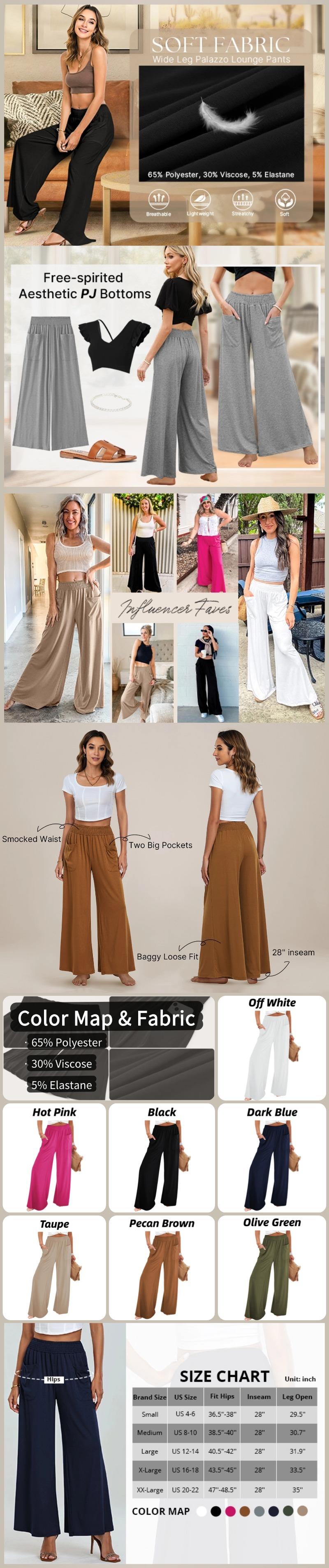 【Blue Waters’ Viral Picks】GRAPENT Wide Leg Pants for Women High Wasited Baggy Palazzo Pants Casual Pull On Bell Bottom Smocked Elastic Waist Pants