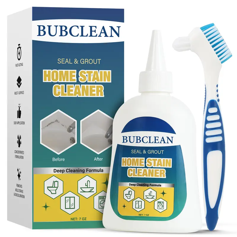 BUBCLEAN Bubble Mold Remover Gel with Scrub Brush - 7 Fl Oz Heavy-Duty Household Cleaner, Deep Cleaning Descaler for Household Items, Seal & Grout, Bathtub Rims, Unscented Groove Cleaner