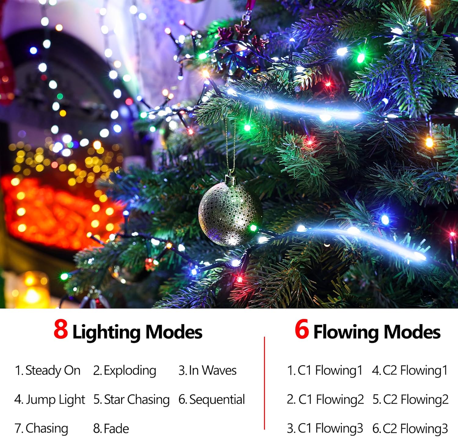 30FT Outdoor Water Flowing Lights - 240 LEDs Christmas Multicolor String Lights with 8 Basic Modes + 6 Flowing Modes,Outdoor Waterproof Timmer Memory Function Patio Lights