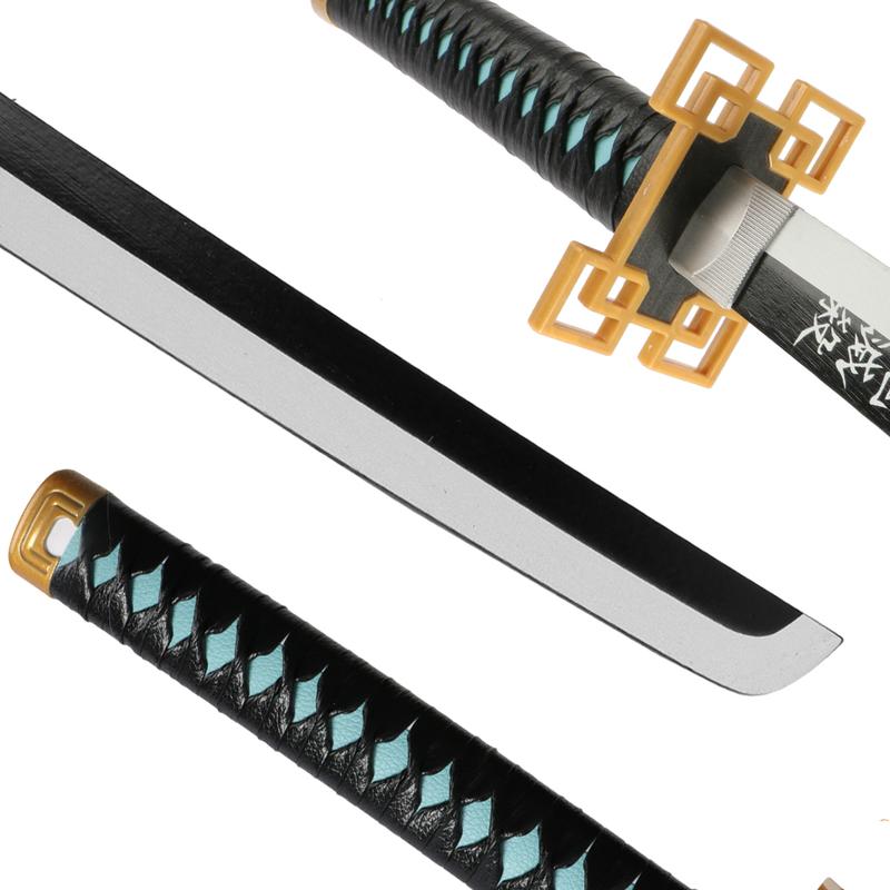 Anime Bamboo Wooden Demon Dull Blade Slayer Sword Tokitou Muichirou 41 Inches Cosplay Role Playing Collection with Belt Holder Stand Display for Halloween