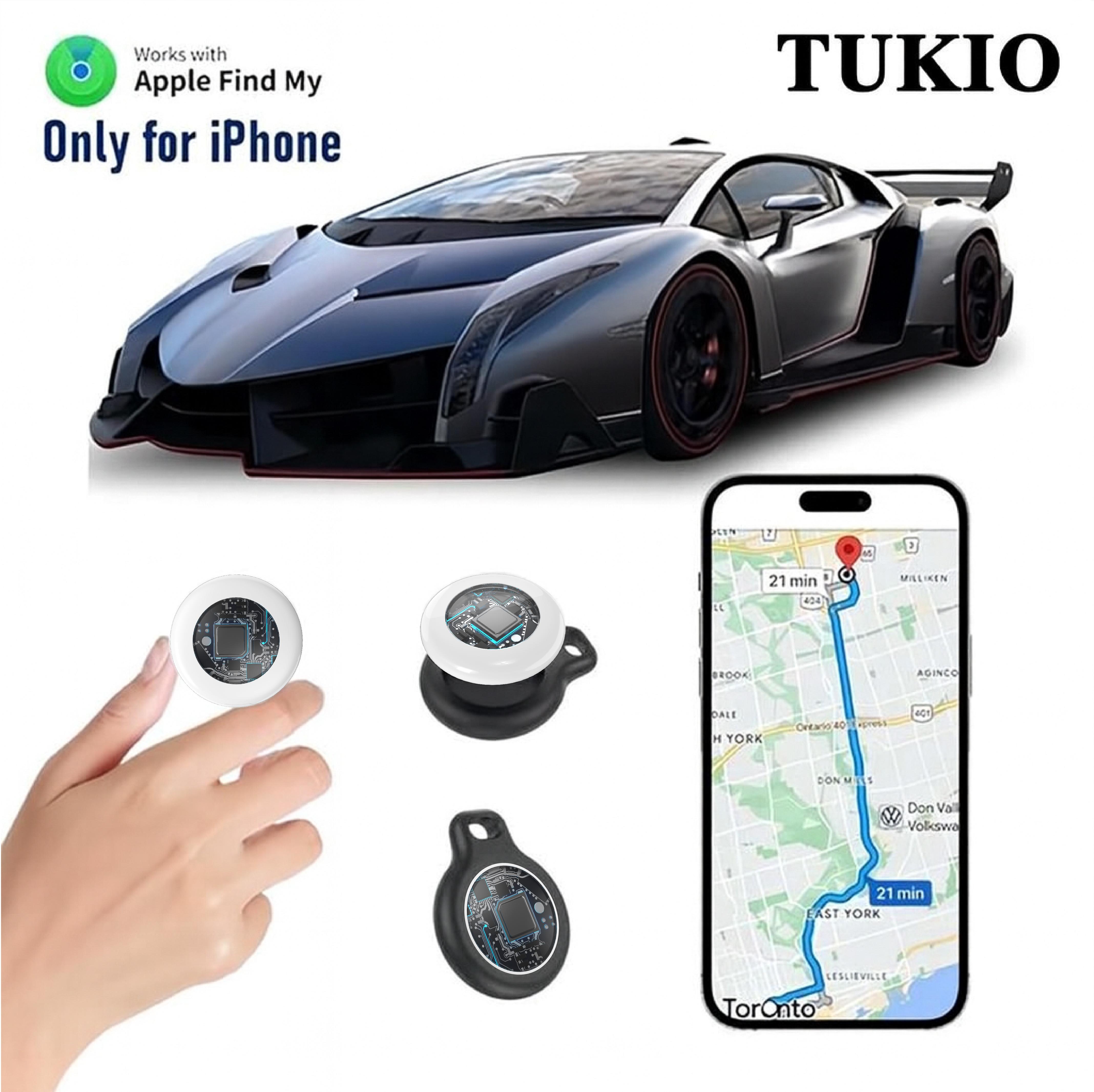 [Spring Deals] Tukio GPS Tracker(iOS Only) for Cars & Pets - Mini Clear Design, Weatherproof Case, Anti-Lost Device, Works with Apple Find My(iOS Only), IP67 Waterproof, Replaceable Battery Protection