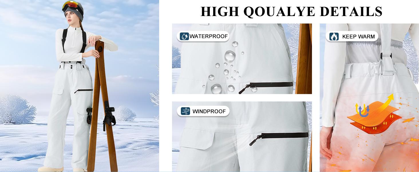 YEEFINE Women Baggy Ski Pants Men Snow Bibs Snowboard Overall Insulated Windproof Waterproof for Winter Outdoor Sports
